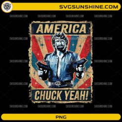 Chuck Norris America PNG vintage patriotic design with American flag background