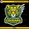 cougar mascot wearing goggles lacrosse sports logo green yellow design