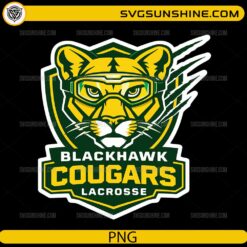 cougar mascot wearing goggles lacrosse sports logo green yellow design
