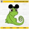 Cute green chameleon with mouse ears cartoon SVG design
