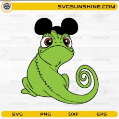 Cute green chameleon with mouse ears cartoon SVG design