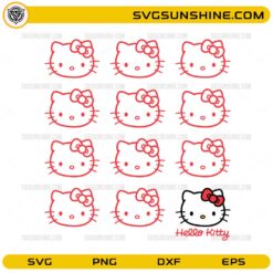 cute kitty face SVG bundle cartoon cat head with bow outline design