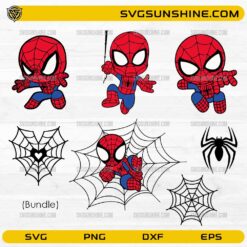 Cute spider hero SVG bundle with cartoon characters and spider web designs for Cricut
