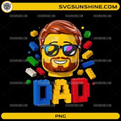 dad master builder PNG with brick character and colorful blocks