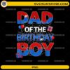 Dad of the birthday boy spider web superhero PNG design with balloons and gifts
