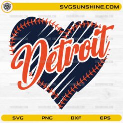 Detroit Baseball SVG &ndash; Heart Baseball Stitch SVG, Detroit Script Cut File PNG DXF EPS