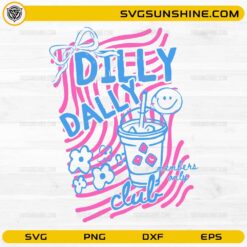 Dilly Dally Club SVG cute coquette drink design with smiley and flowers