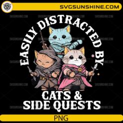 Easily Distracted By Cats and Side Quests funny RPG gamer cats design