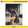 French Bulldog wearing sunglasses drinking iced coffee PNG design