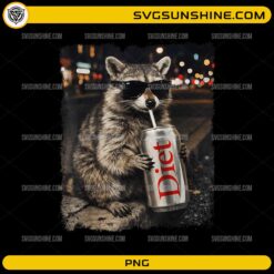 funny raccoon PNG wearing sunglasses drinking soda meme design