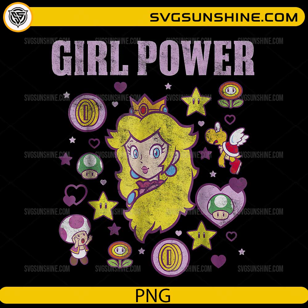 Girl Power Princess retro gaming PNG with cute character and stars