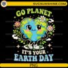 cute Earth Day PNG with smiling planet and flowers environmental design