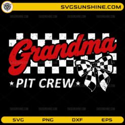 Grandma Pit Crew SVG racing shirt design with checkered pattern and bow