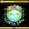 cute happy earth day PNG with floral crown smiling planet