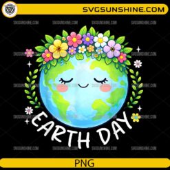 Happy Earth Day PNG &ndash; Cute Floral Planet Cartoon Eco Design