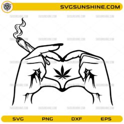 Heart hand sign cannabis leaf SVG design with joint illustration