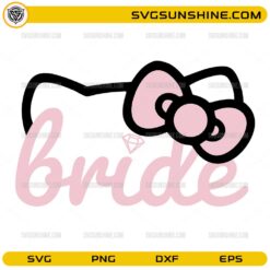 Hello Kitty bride SVG design with bouquet and pink heart for wedding crafts