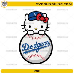 Hello Kitty wearing LA Dodgers cap sitting on baseball cute PNG design