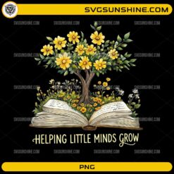 Helping Little Minds Grow floral book tree teacher PNG design