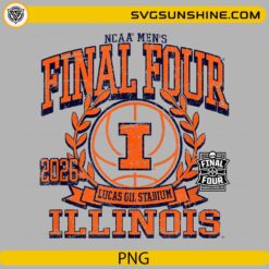 Illinois Fighting Illini Final Four 2026 vintage PNG with laurel wreath and basketball design