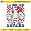 Retro baseball SVG with quote I’m just here for the snacks and cute design elements
