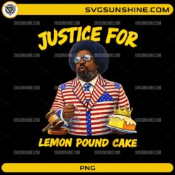 Justice For Lemon Pound Cake funny meme PNG design with character holding cake