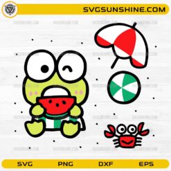 Keroppi Summer Beach SVG &ndash; Cute Frog Watermelon SVG, Kawaii Beach Cut File for Cricut