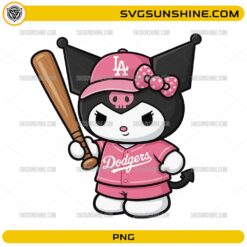 Kuromi LA Dodgers Pink Baseball PNG &ndash; Cute Cartoon Sports Girl Digital Download