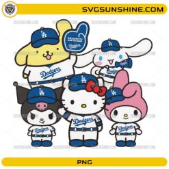 LA Dodgers Hello Kitty Friends PNG &ndash; Cute Sanrio Baseball Team Cartoon Digital Download