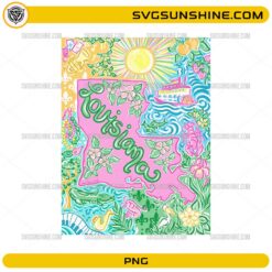 Louisiana seamless pattern PNG with floral, alligator, and colorful elements