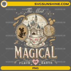 Magical place on earth PNG with castle, teacup, and vintage elements