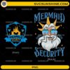 Mermaid Security front and back PNG design with sea king character and castle badge