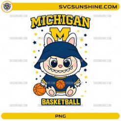 Michigan basketball kawaii cartoon mascot PNG with stars