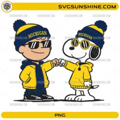 Snoopy and cartoon friend Michigan Wolverines outfit PNG design