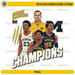 Michigan Wolverines cartoon team national champions 2026 PNG with players and coach illustration