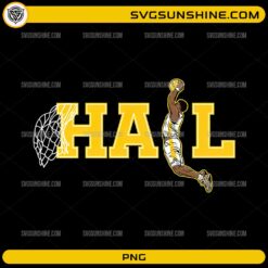 Michigan Wolverines HAIL dunk basketball PNG design with player silhouette