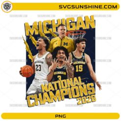 Michigan Wolverines Basketball National Champions 2026 PNG design with players and hoop