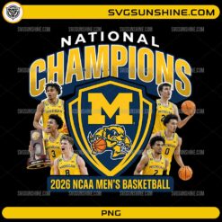 Michigan Wolverines National Champions 2026 NCAA basketball PNG design with players