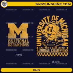 Michigan Wolverines National Champions 2026 PNG vintage cartoon mascot front back design