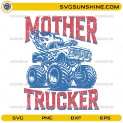 Mother Trucker monster truck SVG with flames and vintage distressed style