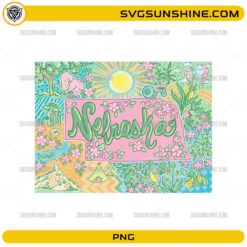 Nebraska seamless pattern PNG with floral and farmland elements
