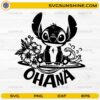 Ohana Stitch SVG with cute cartoon alien and Hawaiian flowers for Cricut