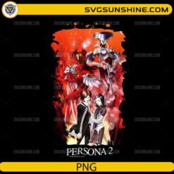 Persona 2 inspired anime characters with red background and dramatic effects