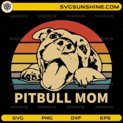 Pitbull Mom SVG vintage dog lover design with happy pitbull and retro sunset