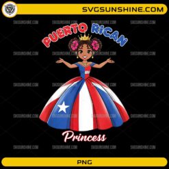 cute Puerto Rican princess girl wearing flag dress PNG design