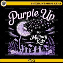 Purple Up for Military Kids dandelion awareness PNG design