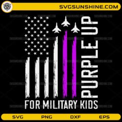 Purple Up for Military Kids SVG American flag with jets purple stripes design