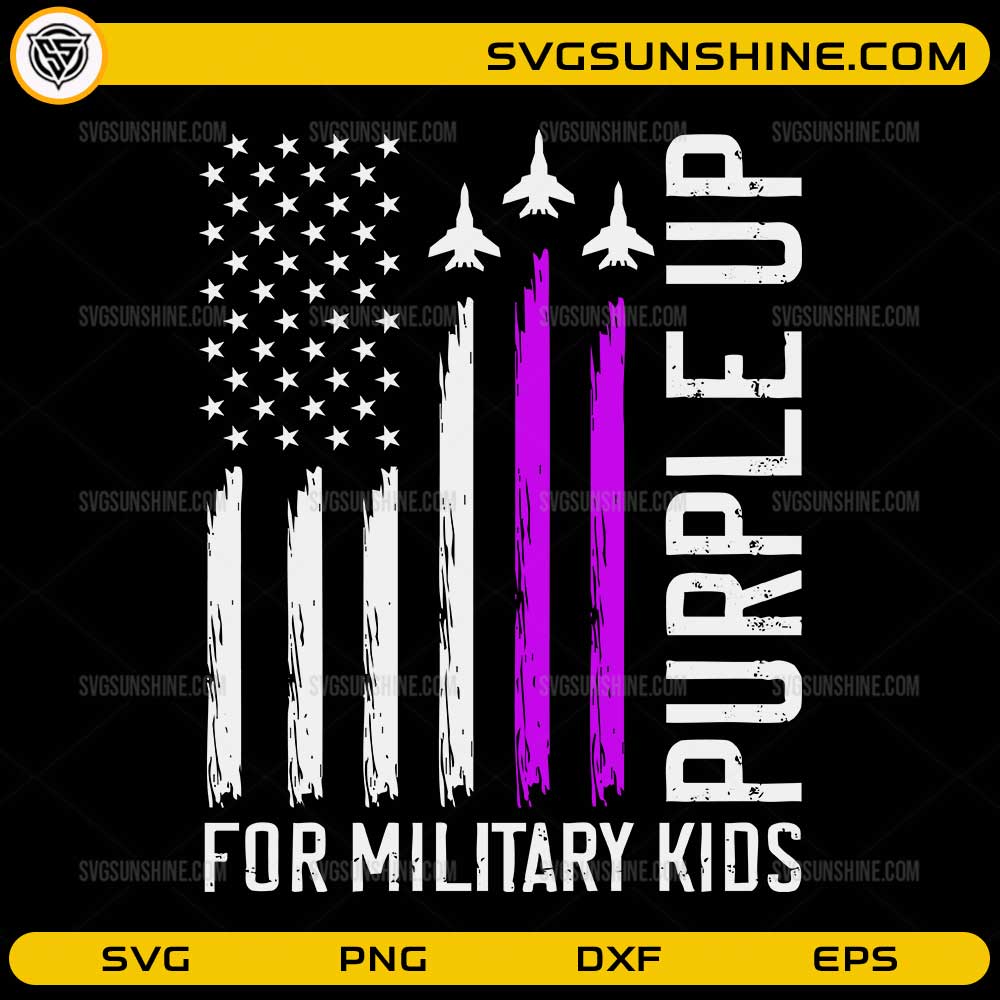 Purple Up for Military Kids SVG American flag with jets purple stripes design