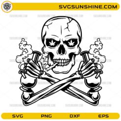 skull smoking joint svg with crossed bones and bongs