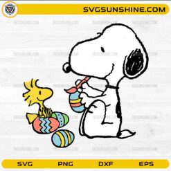 Snoopy Easter SVG with Woodstock and colorful Easter eggs